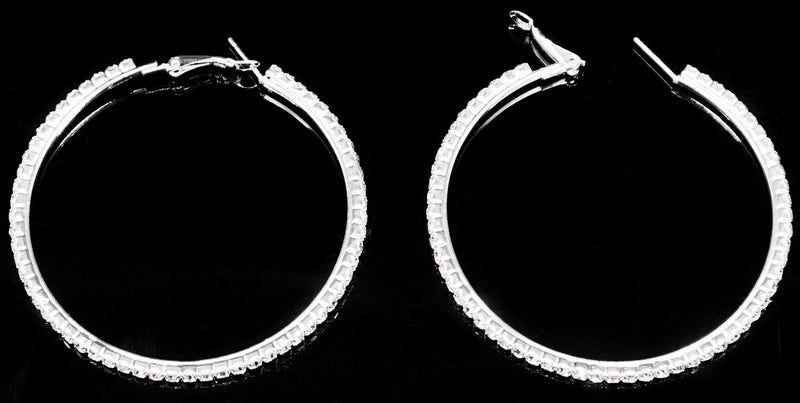 Bienvenu 60mm Rhinestone Plated Silver Hoop Earrings Big Circle Earring - Image 5